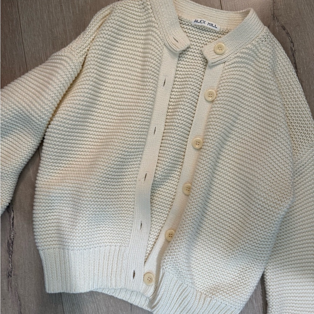 Alex Mill Nico Cream Textured Knit Button Front Cardigan Sweater